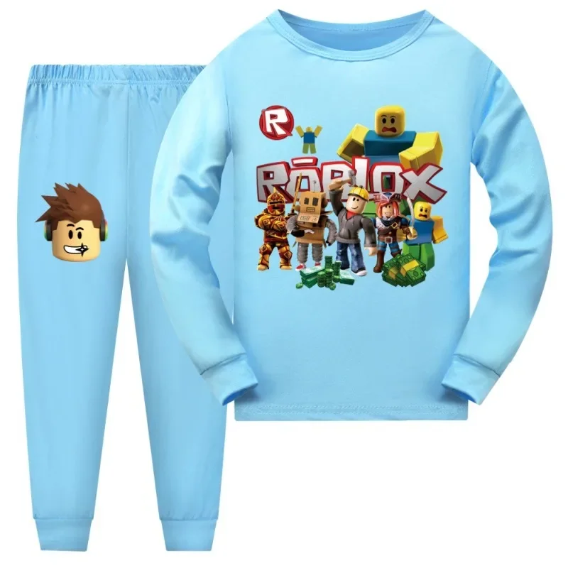 

Robloxs Cartoon Pajama Set for Kids Thin Long Sleeve Sleepwear 2pcs Spring Nightwear Creative Children's Gift