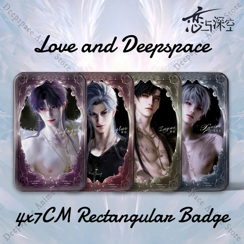 

2025 Love and Deepspace Sylus Rafayel Zayne Xavier Cosplay Anime 4*7CM Rectangle Badge Emblem Feather Brooch Backpack Decoration