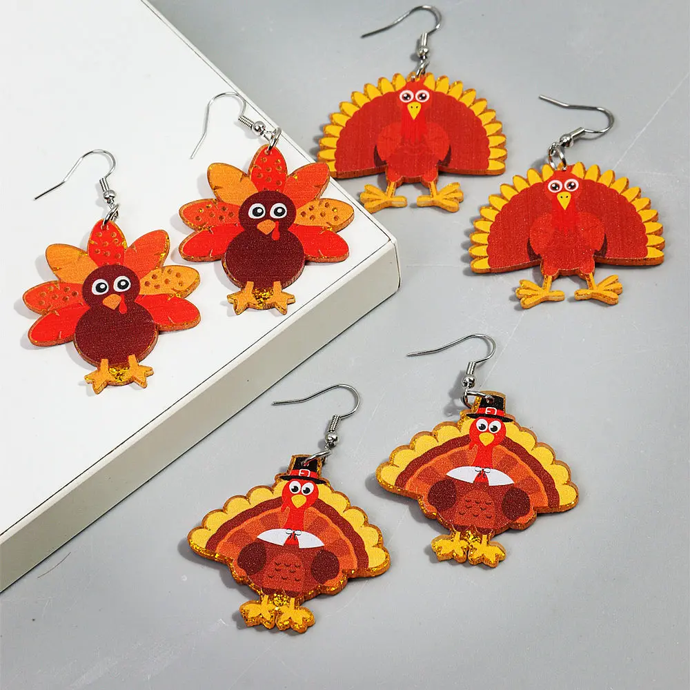 FishSheep Thanksgiving Turkey Acrylic Drop Earrings for Women Cute Glitter Resin Roast Gobble Dangle Earrings Jewelry Gifts