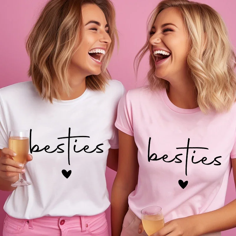 New Women Short Sleeve T-shirt Besties Print T-Shirt Best Friend Birthday Gift T Shirt Fashion Sports Breathable Tshirt Female