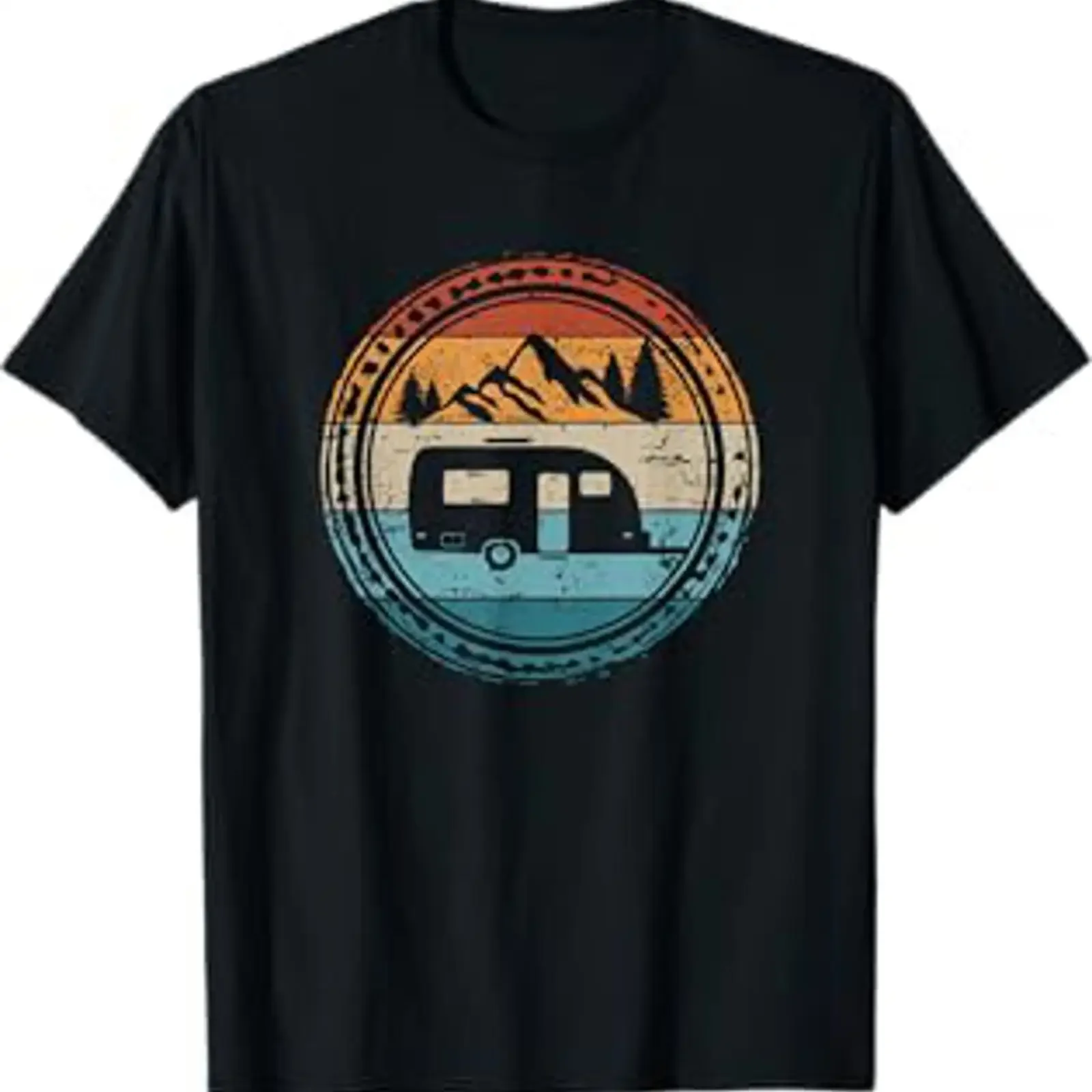 Retro Camping Caravan T Shirt vintage Washed homme Comfortable fashion Casual Soft Stylish Versatile Top For Everyday Wear