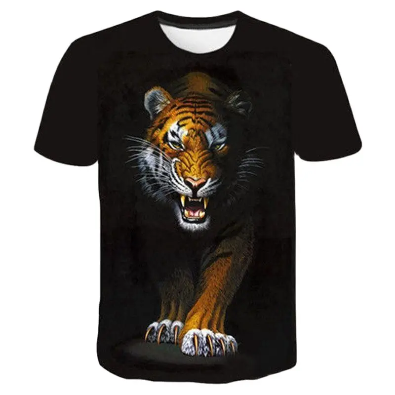 New Summer Leisure Fashion Trend Tiger Picture Man T-shirts Casual Print Personality Tees Round Neck Short Sleeve Funny Tops