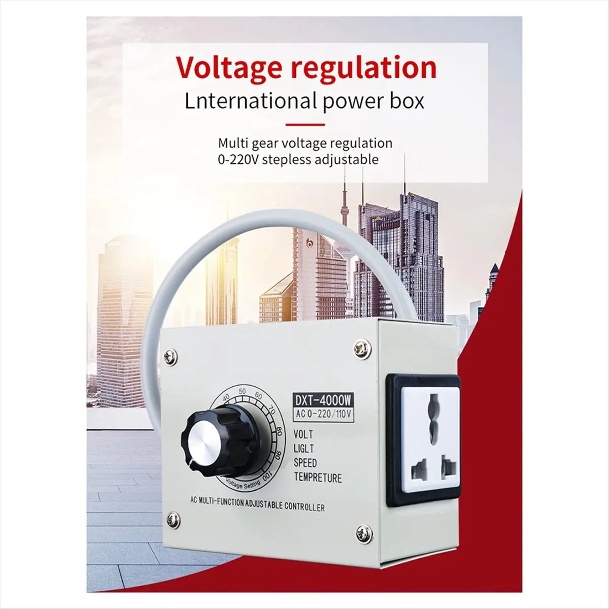 A10I Adjustable Voltage Regulator 4000W SCR Adjustable Dimmer Speed Temperature Stepless Variable Speed Belt US Plug