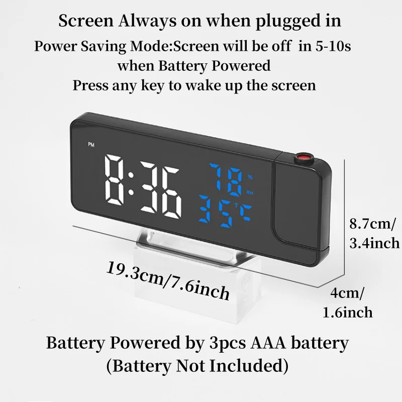 180° Rotation Projection Alarm Clock TEMP Humidity Date 12/24H Night Mode Snooze Table Digital Clock for Living Room