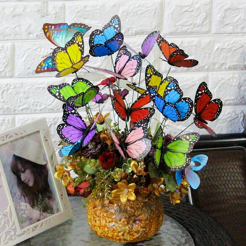 10/20 pcs 3D Monarch Butterfly Simulation Butterfly Waterproof Garden Flower Wedding Yard Planter Outdoor Flower Pots Decoration