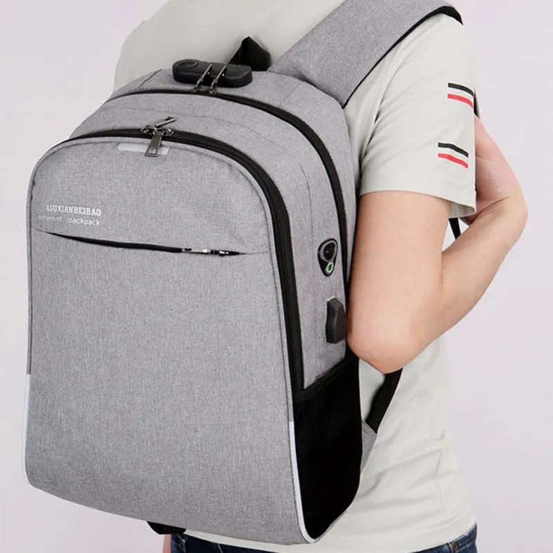 Bolsa escolar para estudiantes universitarios con cerradura de combinación, mochila informal de negocios para computadora, mochila antirrobo para hombres, viaje, carga USB