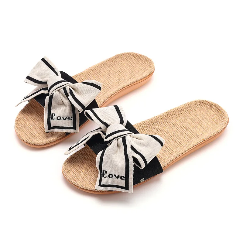 Mntrerm Large Bow Home Slippers Indoor Non-Slip Home Slippers Soft Bottom Viscose Linen Sandals And Slippers