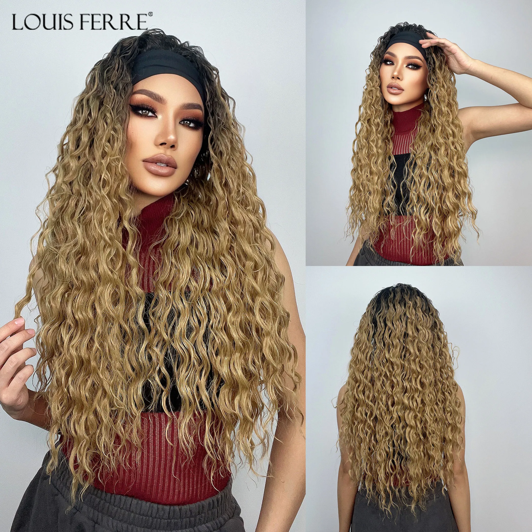 

Парик LOUIS FERRE, черный, светлый, искусственный свет, длинные вьющиеся искусственные коричневые парики для женщин, термостойкие волосы для ежедневного Косплея