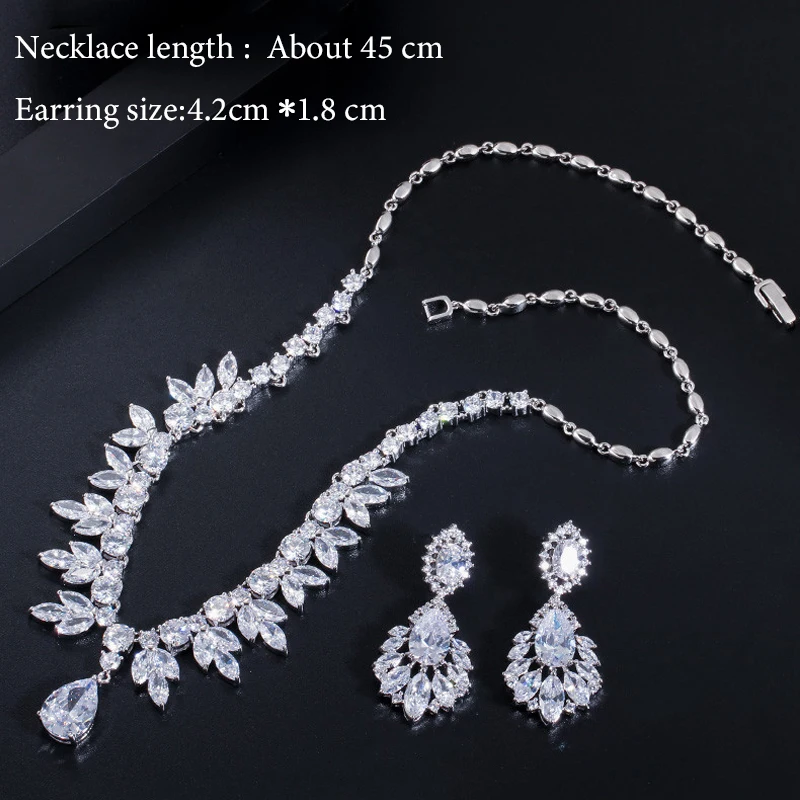 ThreeGraces Top Quality American Bridal Accessories CZ Stone Wedding Costume Necklace and Earrings Jewelry Sets For Brides JS003