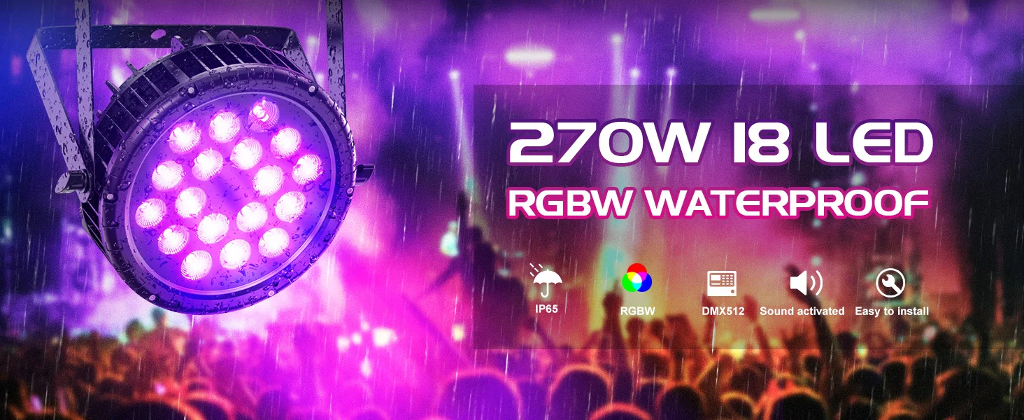 U'King 4PCS IP65 Waterproof Flat Stage Light 18 LED Par Light RGBW DMX512 Effect DJ Disco Party Christmas Bar Wedding Show Light