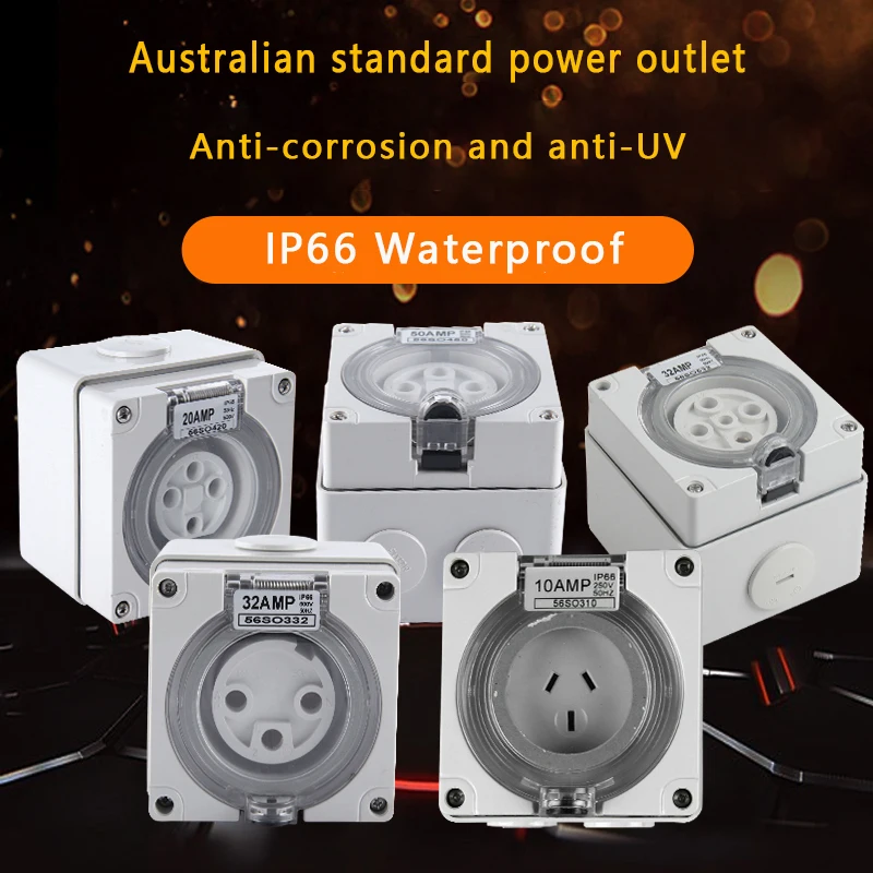 Electronic Industrial Waterproof Socket British Australian Standard IP66 Rainproof 3-4-5 Hole Outdoor Power Socket Box