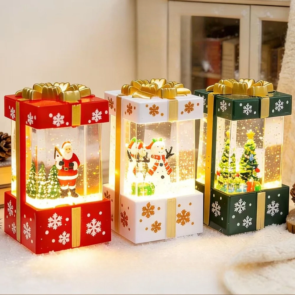 Resin Square Hand-held Lantern Christmas Interior Scene Water-filled Oil Lamp Home Decoration Desktop Xmas Kid Child Gift