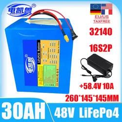 New 48V 30ah LiFePo4 Battery Pack 32140 Built in BMS 0-2500W Motor High Power Lithium Iron Phosphate Rechargeable Battery