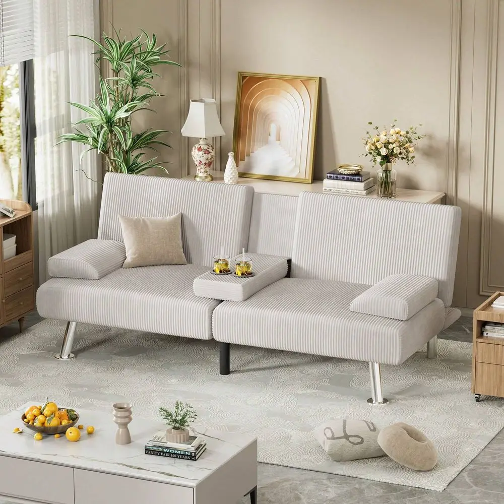 Futon Corduroy Fabric Upholstered Convertible Folding Recliner Sofa Bed