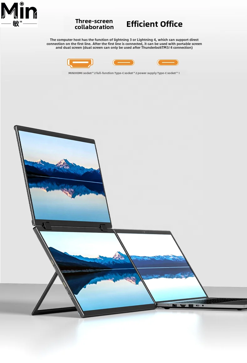 Dual 15.6 Inch Portable Laptop Screen Extender Tri Full HD 1920*1080 IPS Expandable Foldable Display for Laptop