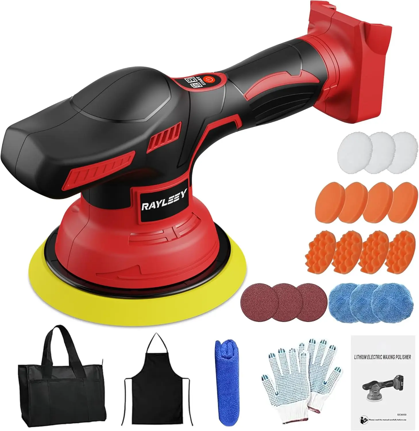 

6-Inch Cordless Buffer Polisher Kit for Milwaukee 18V Battery, 8-Speed 550-6000 RPM, 25pcs Accessories, Car Polishing Tool Only