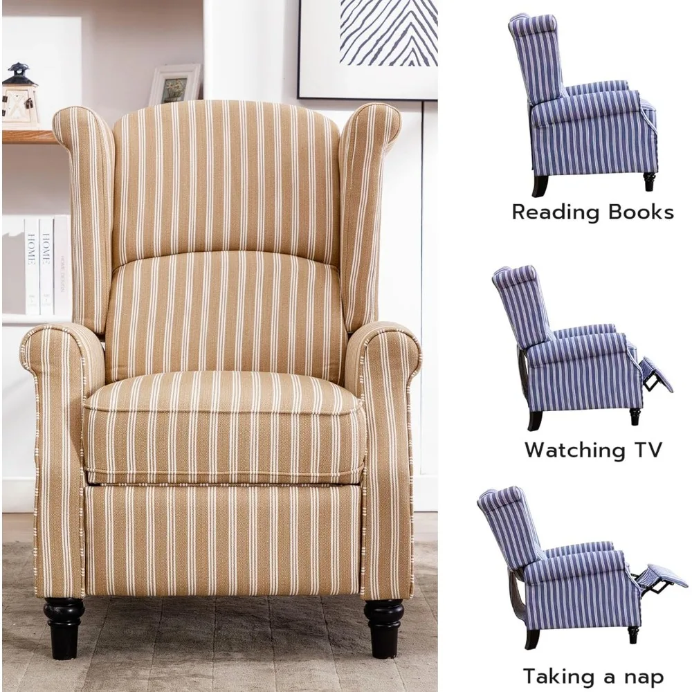 Recliner Chair Fabric Lounge Armchair Push Back Single Sofa Chair with Padded Seat Solid Wood Legs for Living Room