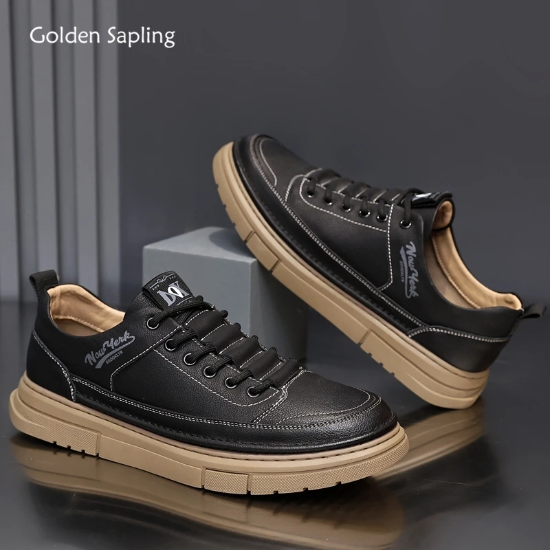 

Golden Sapling Mens Fashion Flats Sneakers Winter Genuine Leather Walking Casual Shoes Comfortable Men Trendy Skateboad Shoes