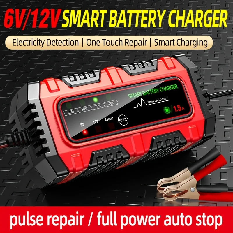 

Полностью интеллектуальное интеллектуальное импульсное зарядное устройство для свинцово-кислотных аккумуляторов 6 В/12 В 1,5 А с множественной защитой для автомобиля, мотоцикла, мотоцикла