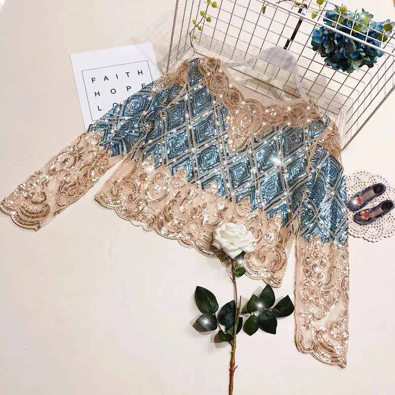 

Women Bling Bling Sequined Lace Blouses Lady Sexy Club Party Long Sleeve Shiny Shirts Tops Femlale Sequins Bling Lace Tops dis5