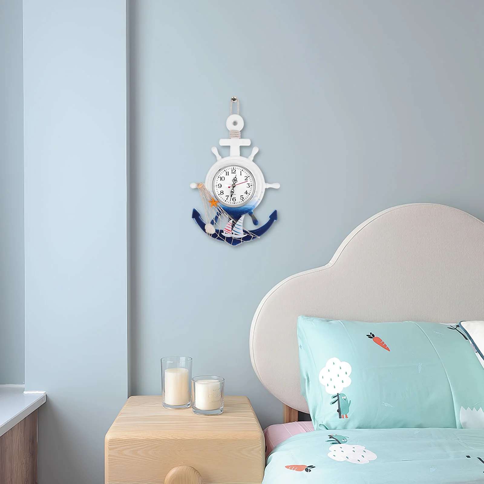 Creative Boat Anchor Wall Clock Wooden Plastic Material Home Bedroom Decor Hanging Nautical Clocks Mediterranean Style