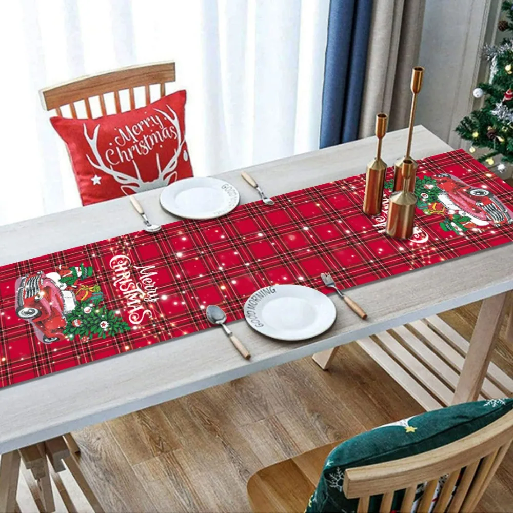 Christmas Themed Table Runner Santa Claus Snowman Designs Tablecloth Winter Holiday Home Table Decor Christmas Decorations 2026