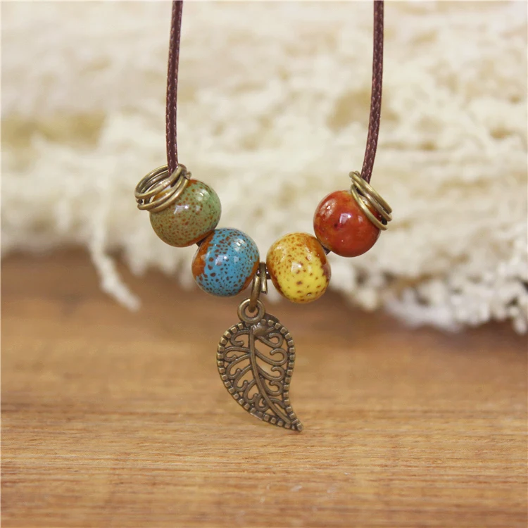 Miredo jewelry wholesale simple ceramic necklaces women's coin wood collar stone boho  necklace pendant Dropshipping #1460