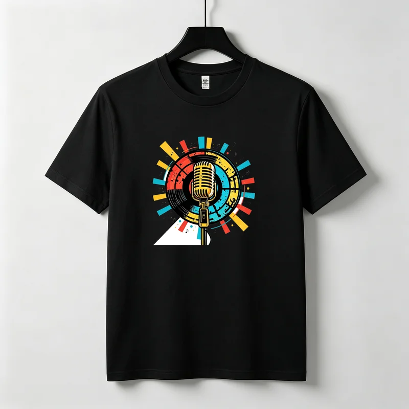 Olive Green Beige Retro Microphone Music Graphic T-Shirt Women Summer Top Vintage Vinyl Print Casual Streetwear Mini Skirt