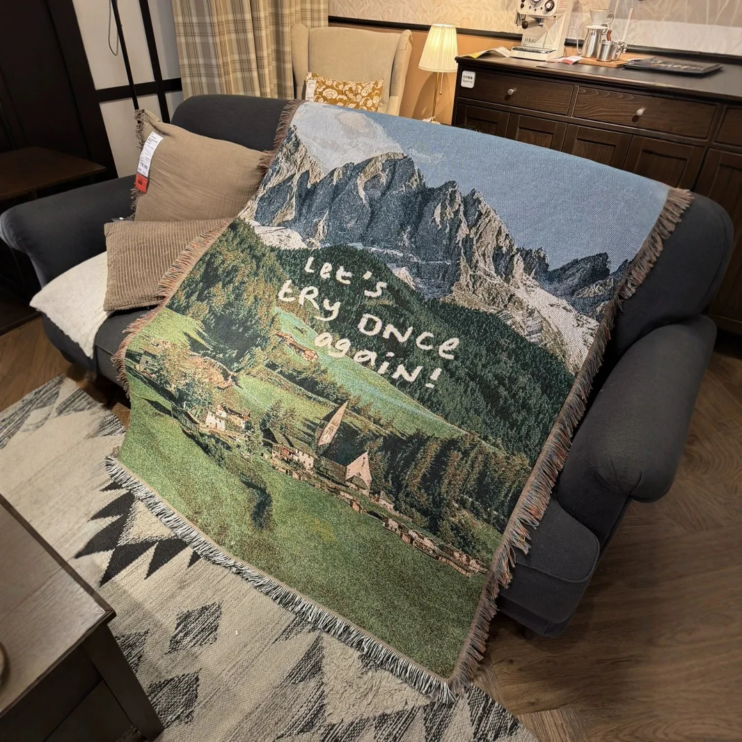 Landscape Decoration Sofa Cover Leisure Blanket Cartoon Knitted Thread Quilt Travel Tent Cover Bed Sleeping Nap