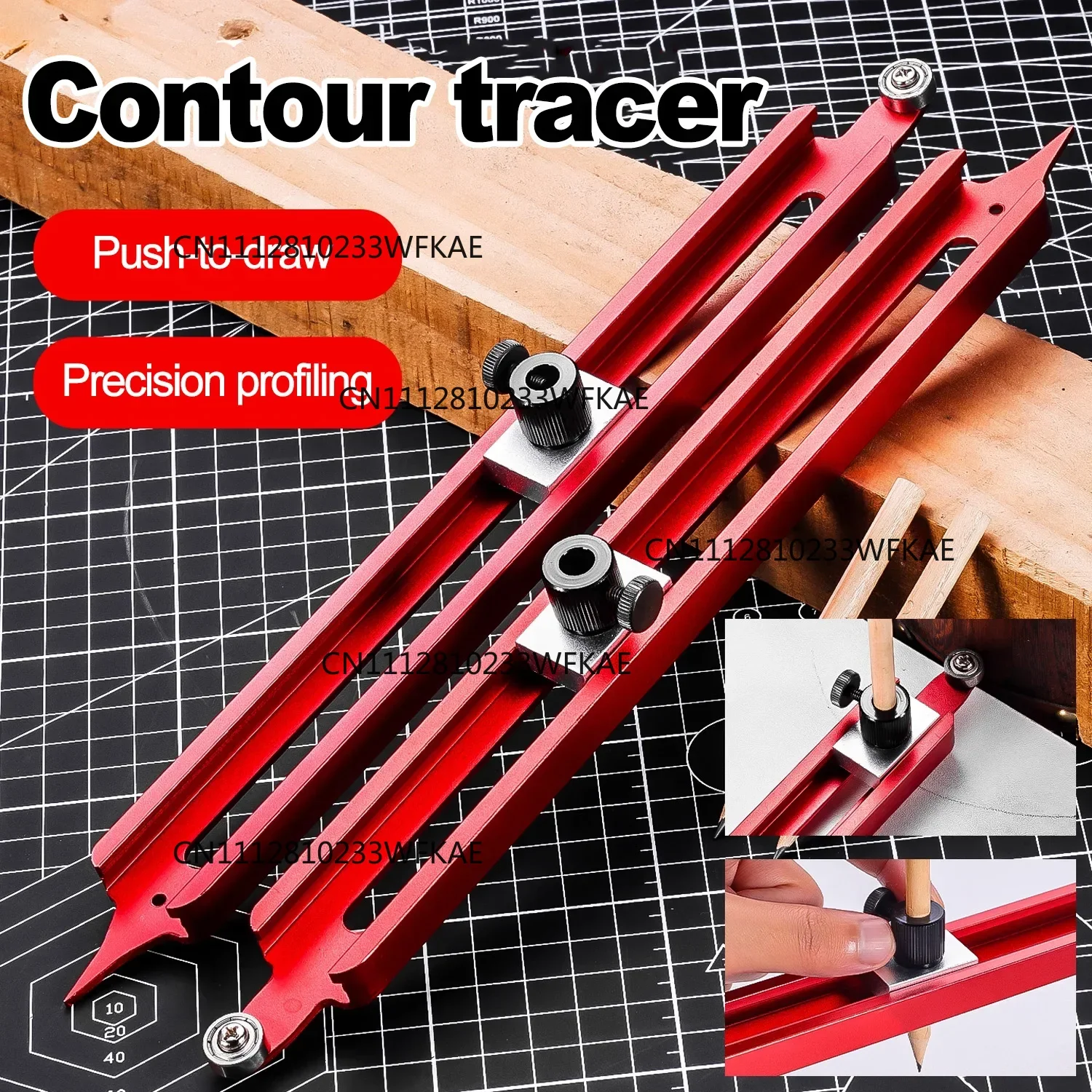 Contour planning tool, adjustable pencil holder, woodworking corner measuring contour replicator