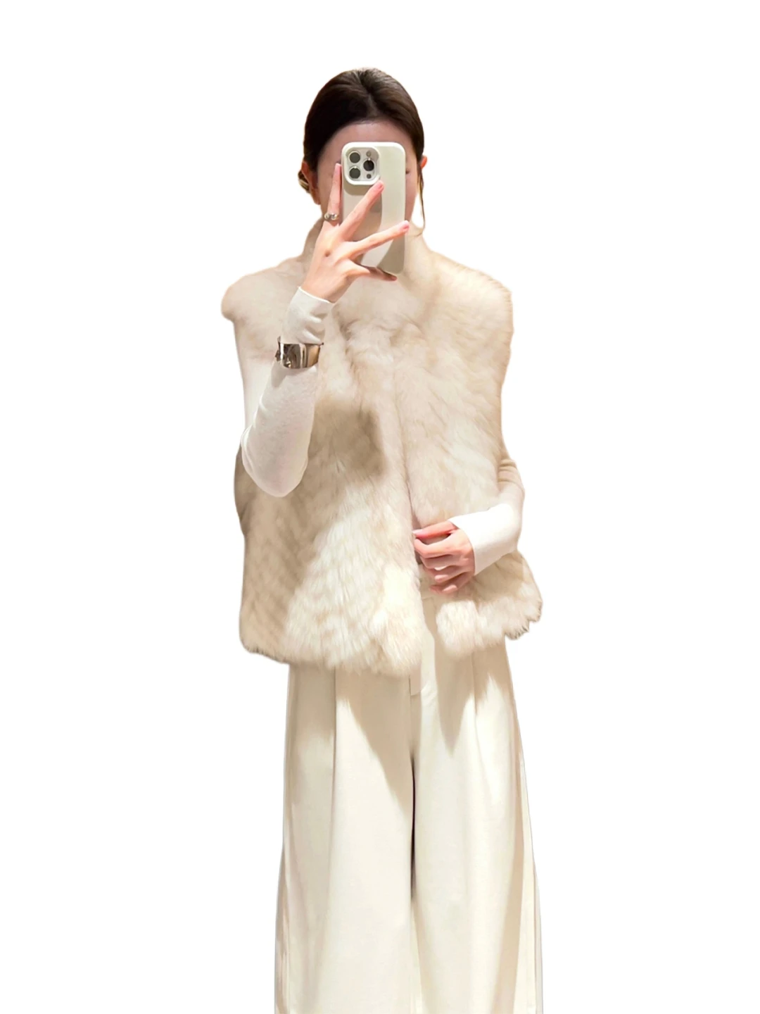 

Экологичный женский меховой жилет из искусственного лисьего меха абрикосового цвета, новинка осени и зимы 2025 года, универсальная короткая толстая шуба