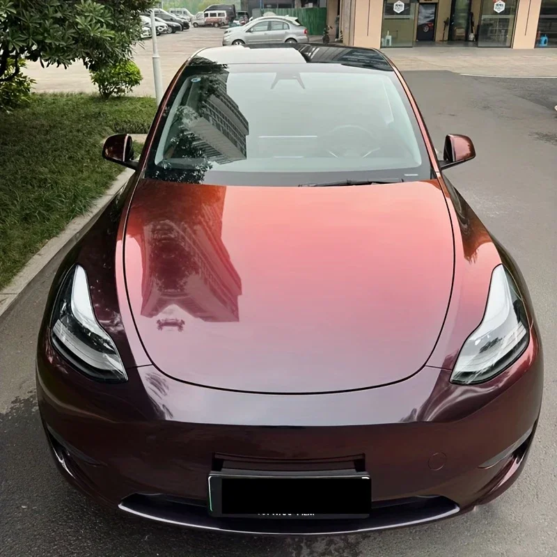 Hochwertige, glänzende PVC-Autofolie aus Vinyl, schwarz, rot, Chamäleon-Farbschutzfolie für die Karosserieoberfläche, Aufkleberverpackung