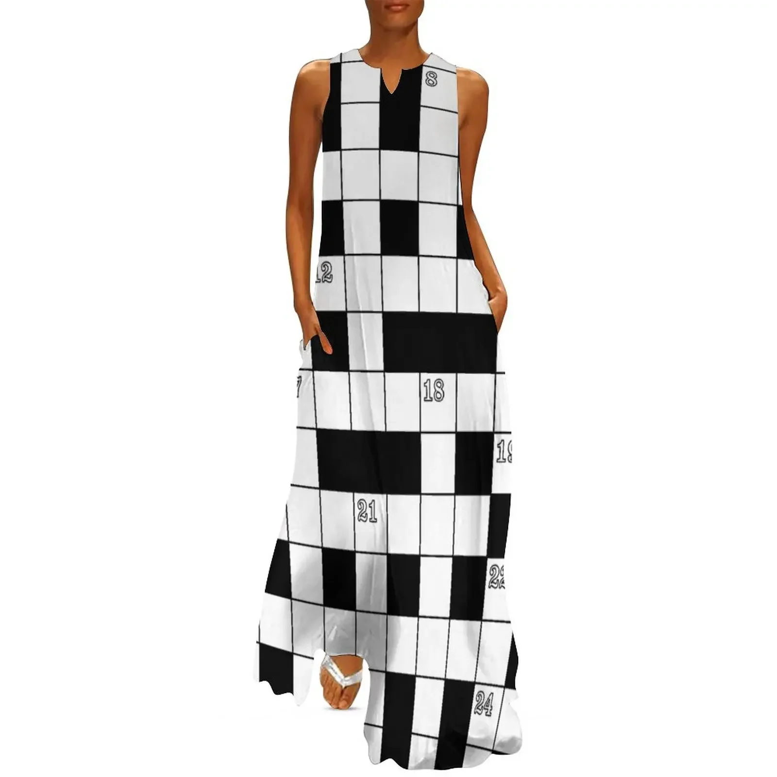 

Retro Black White Crossword Puzzle Pattern Long Dress womens dress african dresses for woman Dress