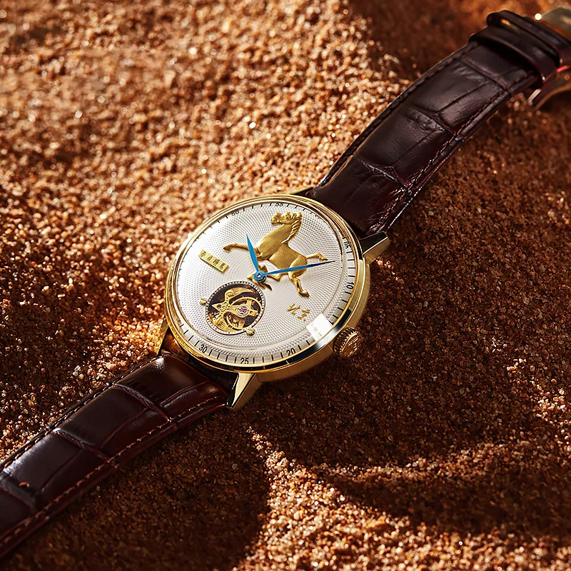 Beijing Watch mens waterproof watches automatic mechanical watch unique Beijing Flying Horse of Gansu Tourbillon Watch 43mm