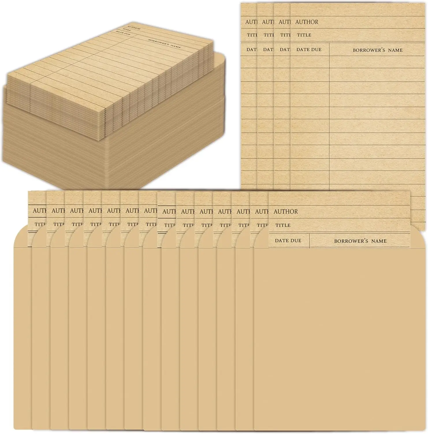 

0 Pack Vintage Library Card Pocket with Envelopes Self Adhesive Book Checkout Out Due Date Note Cards Reading List Bookmark Card