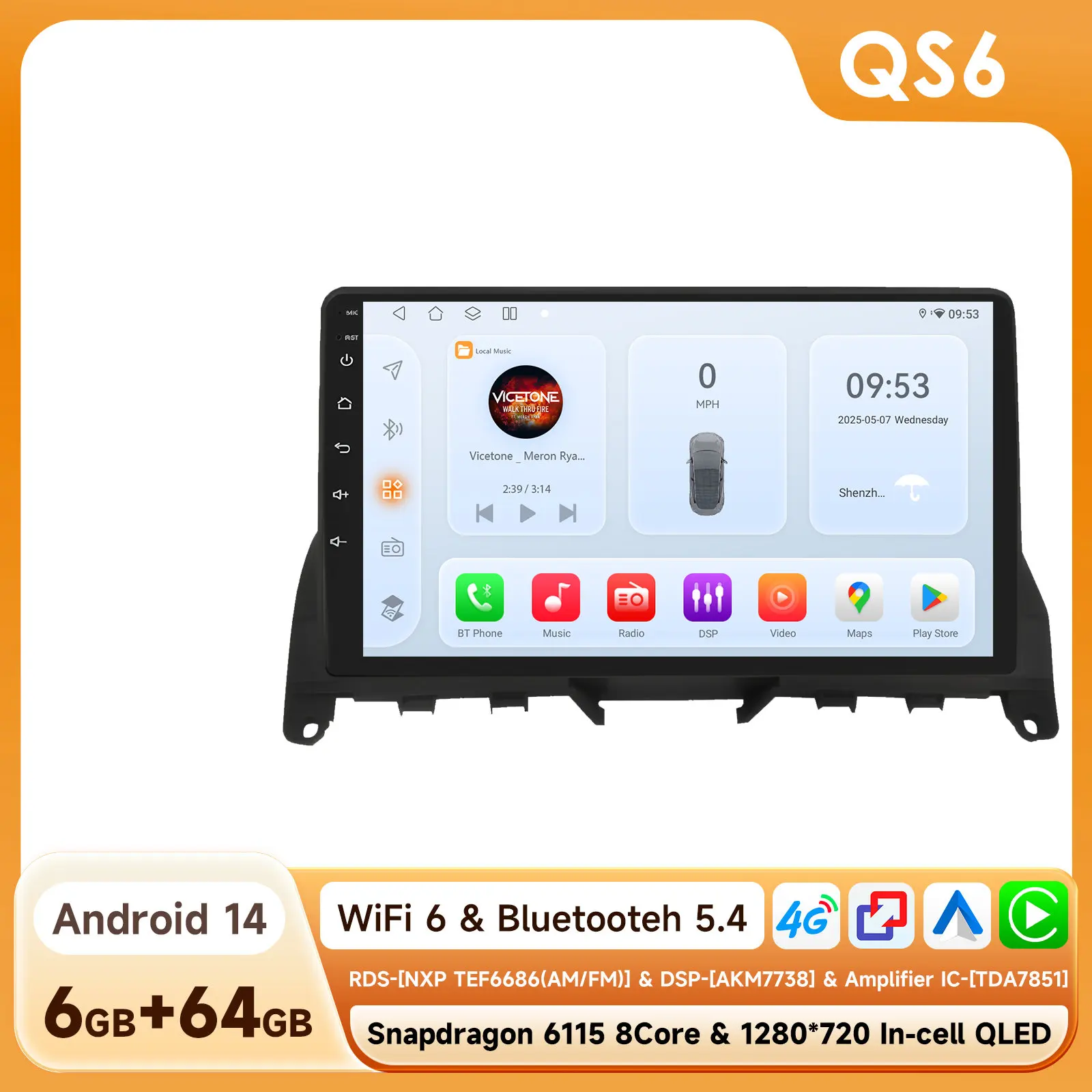 OSSURET 6115 Android speler voor Mercedes Benz C W204 S204 2007-2010 Carplay autoradio multimediasysteem 9 inch 8-core GPS touchscreen