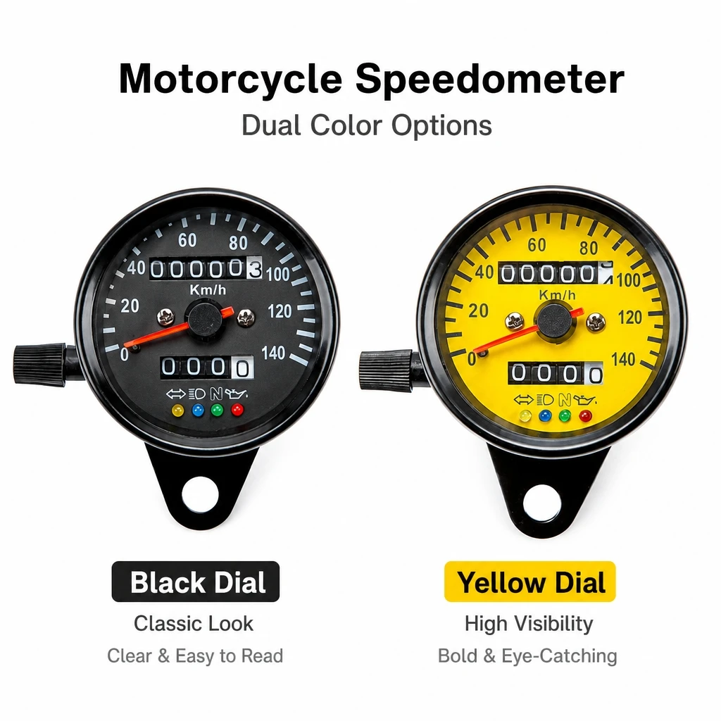 3. CG125 Retro Motorcycle Speedometer Gauge, Dual Mileage Counter with 4 LED Indicator Lights, 12V Motorbike Modification Part