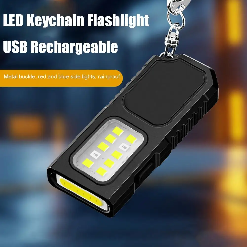 Powerful Mini COB LED Keychain Flashlight USB-C Rechargeable Portable Work Light Waterproof Keyring Camping Walking Pocket Lamp