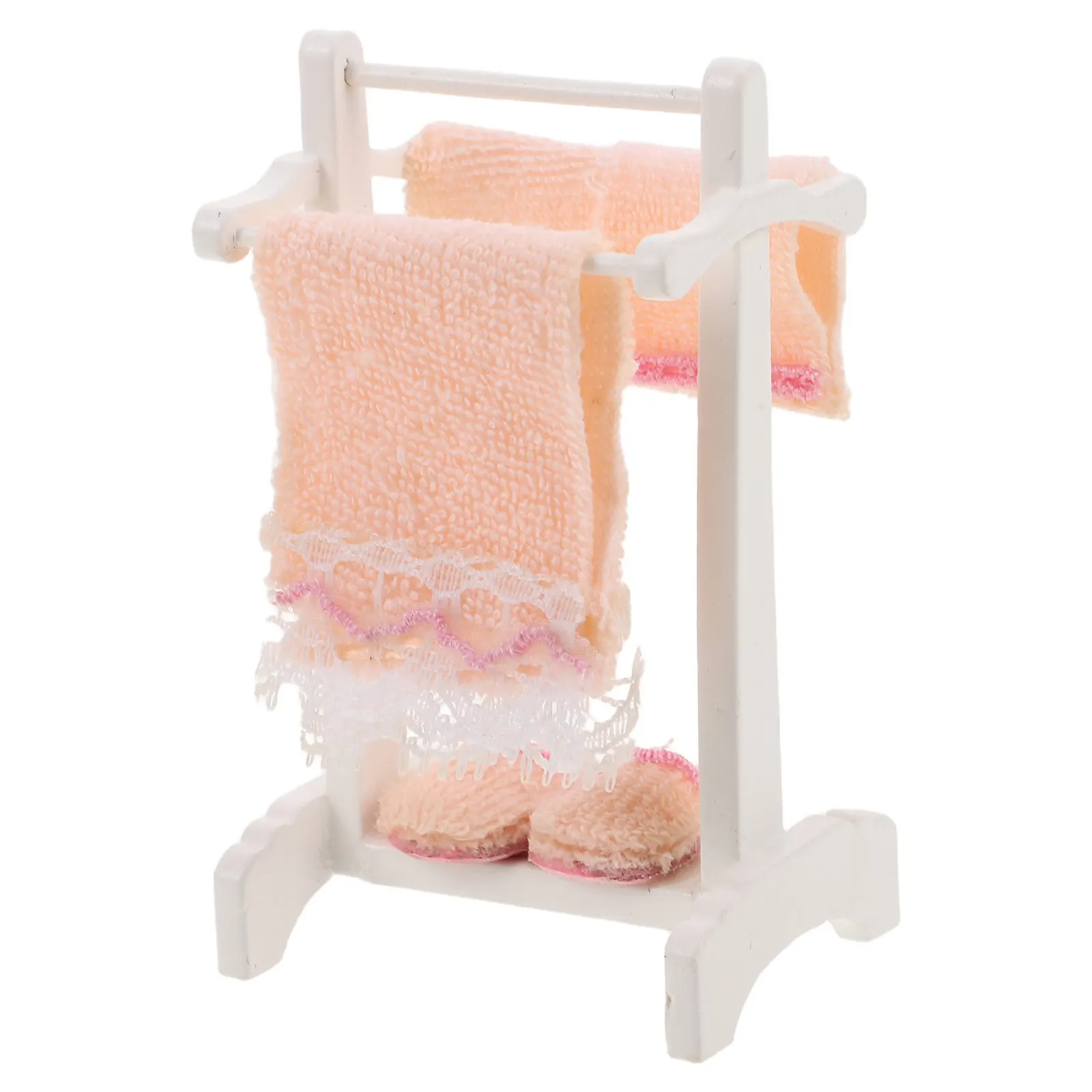 

1Set Mini Bathroom Essentials for Dollhouse Realistic Towel Rack Sturdy Fade Resistant Perfect As Miniature Furniture Ornament