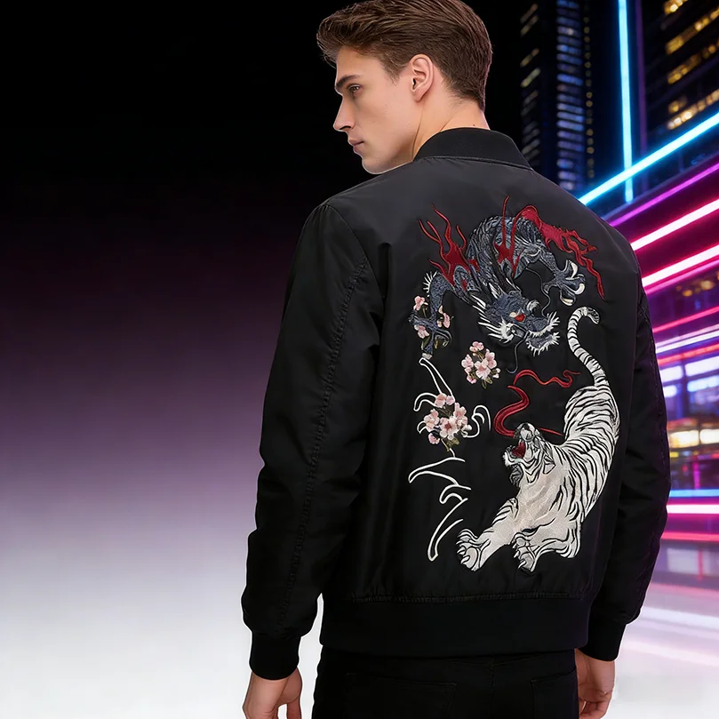 

Bomber Jacket Men Yokosuka Souvenir Japan Anime Embroidered MA1 Coat Dragon Tiger Boys Baseball Cloth Spring Winter Sukajan Z1