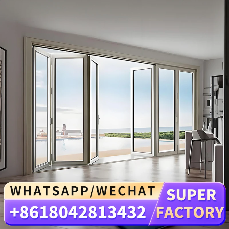 Exterior Double Glazed Patio Aluminium Panoramic Doors Sliding Unbreakable Tinted Glass Door Foldable Folding Door Modern Wall