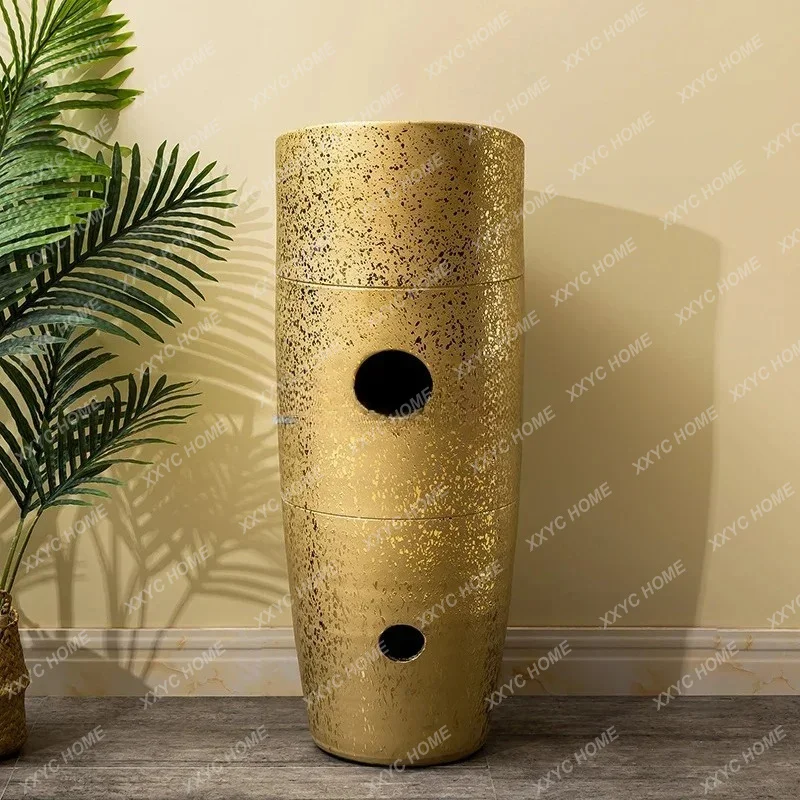 

L Household column-type washbasin Ceramic integrated column basin Hotel golden hand sink basin