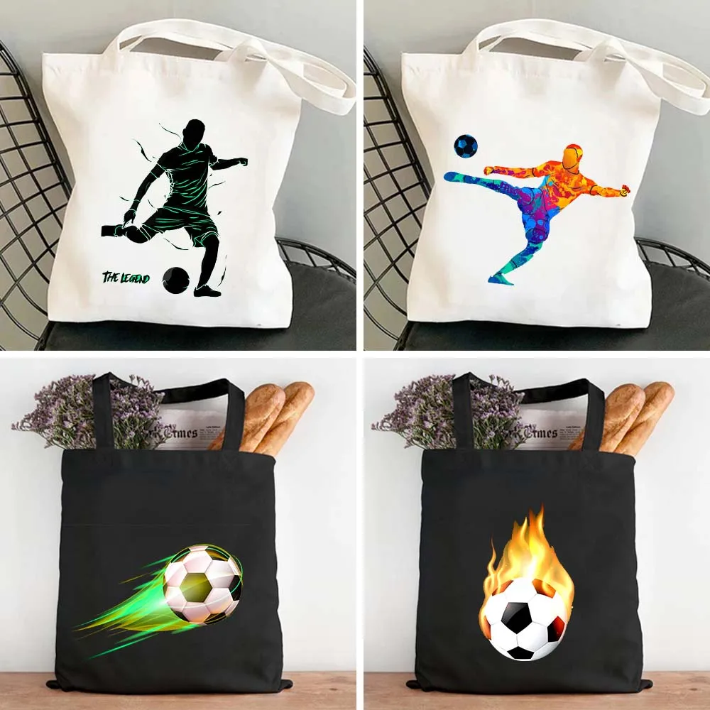 Cool Fire Football Soccer Goal Cute Fashion Ball Sport Player Women Canvas Tote Bag Shoulder Shopper Cotton Eco Shopping Handbag