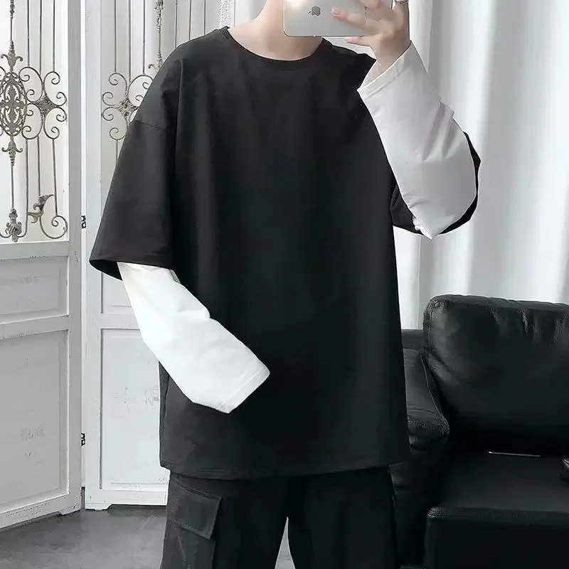 T-shirt for Women Summer T-shirts Long-sleeved Dark Hip-hop oversize t-shirt Y2k T Shirt Tops fake Spliced sleeves streetwear