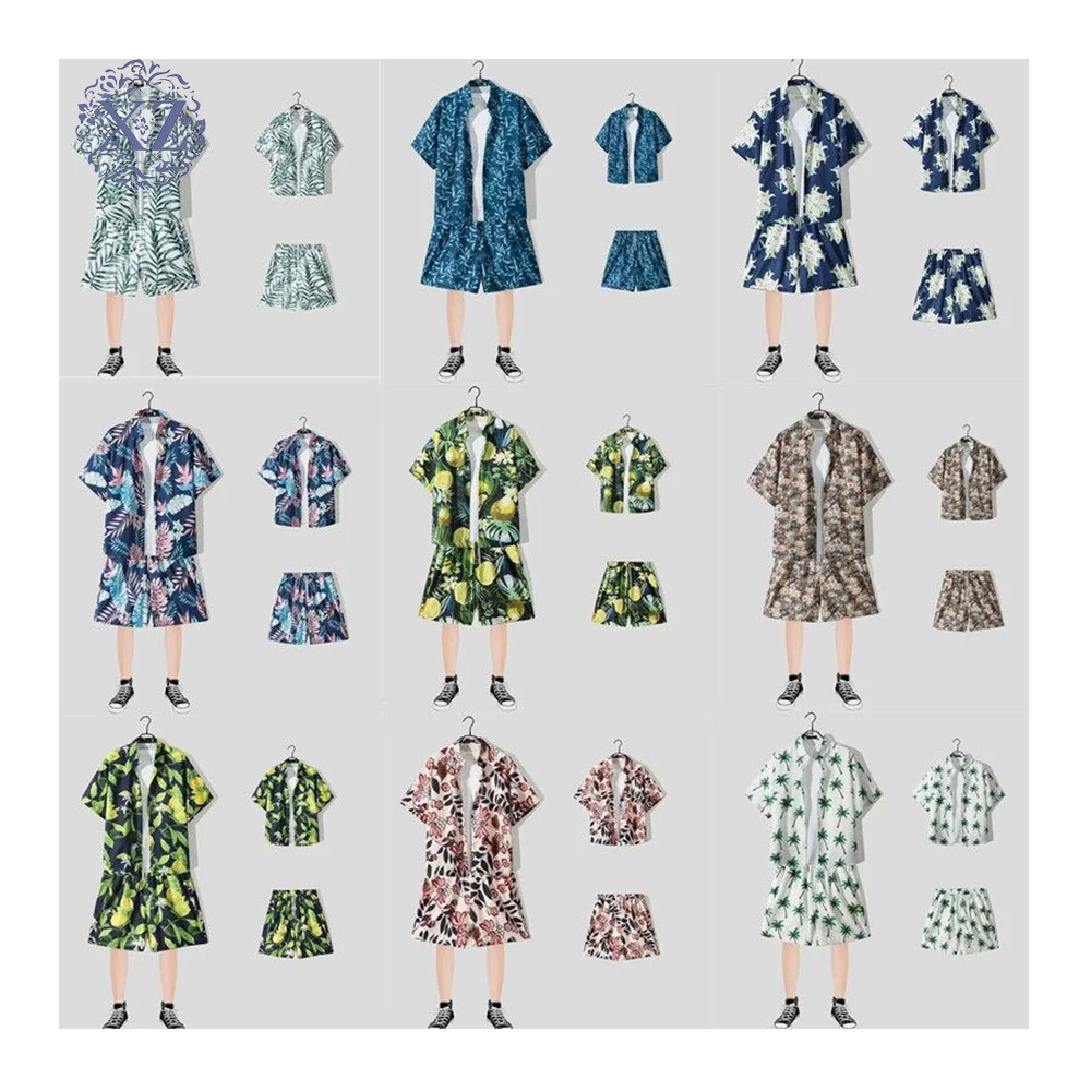 

Fashion Daily Wear Woven All Over Print Custom Poplin 100% Cotton Men Pajamas Short Sleeve Pajama Set