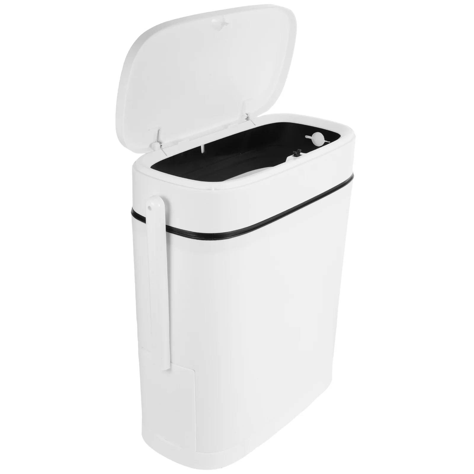

Modern Bathroom Trash Can with Brush Holder Compact Rectangular Garbage Container Large Capacity Press Lid Design for Kitchen
