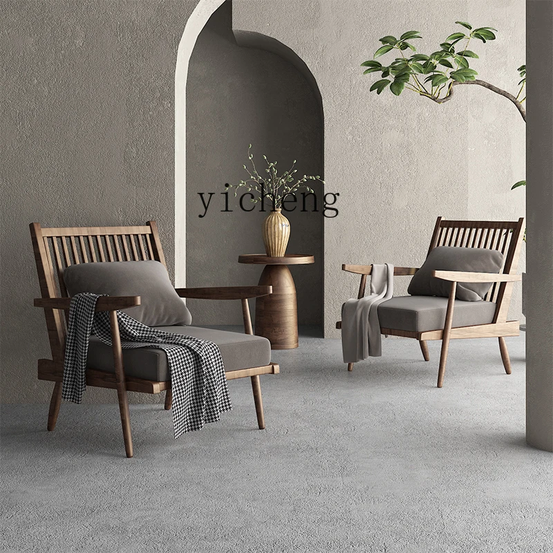 ZZ wabi-sabi الرياح الخشب الصلب كرسي أريكة واحد الحديثة الطراز العتيق فندق B & B كرسي الترفيه الصيني الجديد #5
