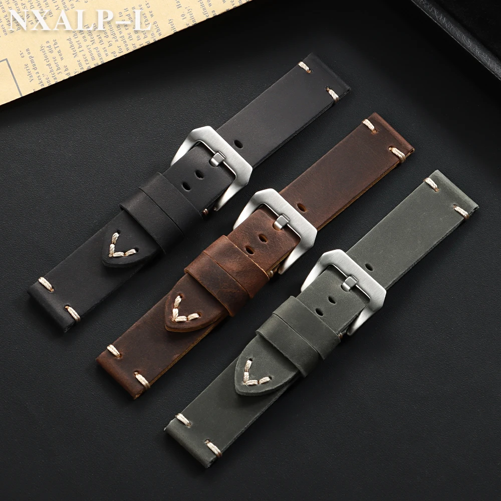 Vintage Cowhide Watch Band for Panerai PAM111 441 for Seiko Strap Handmade Stitching Men's Wristband 18mm 20mm 22mm 24mm 26mm