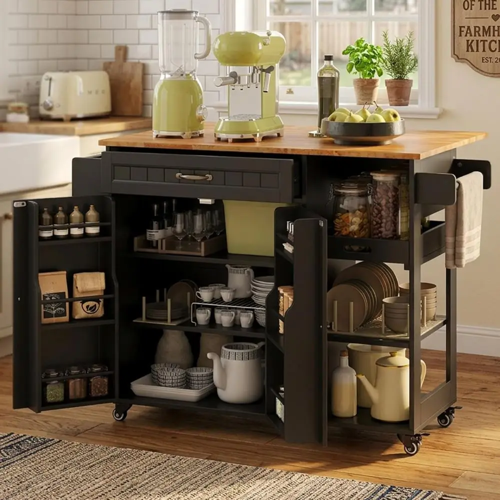 Kitchen Island with Stora, Kitchen Island with Drop Lea, 41.7’’W Rolling Dining Cart, oldale Countertop, 5 Wheels, Rerirator Doo