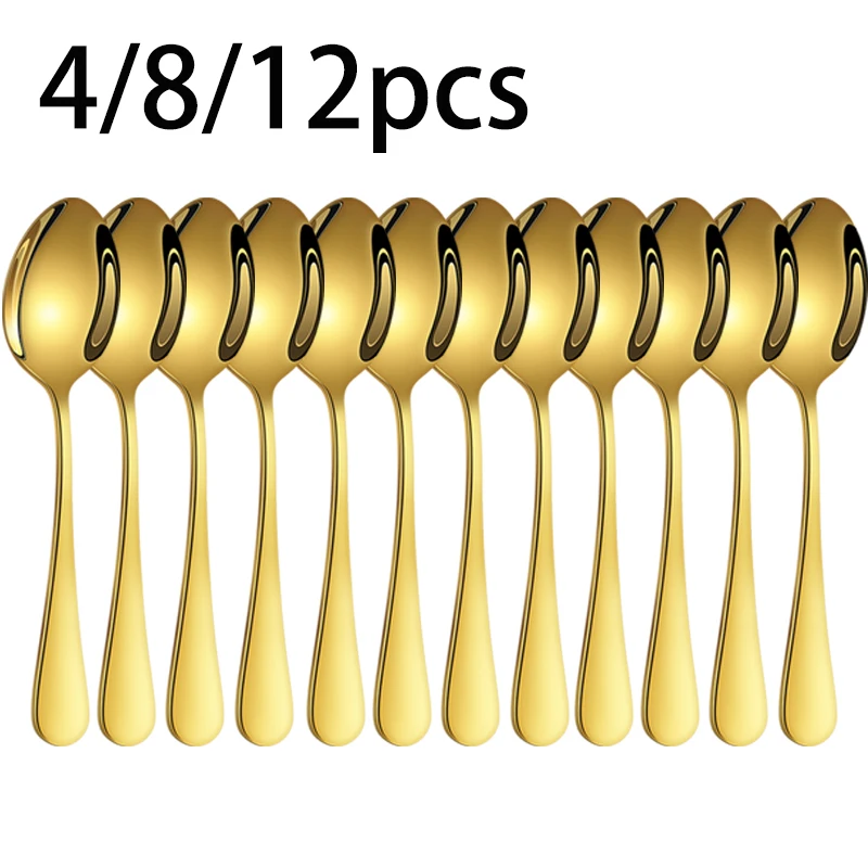 4/8/12pcs 1010 Series Stainless Steel Dessert Spoons Are Suitable for Desserts Such as Restaurants, Ice Cream, Cakes, and Yogurt